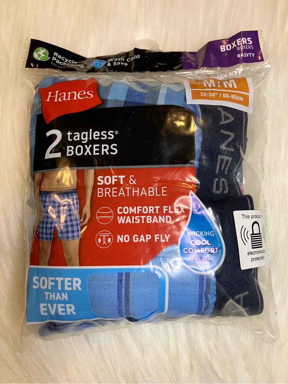 Hanes Men’s Tagless Boxers - Blue Plaid 2-Pack Medium